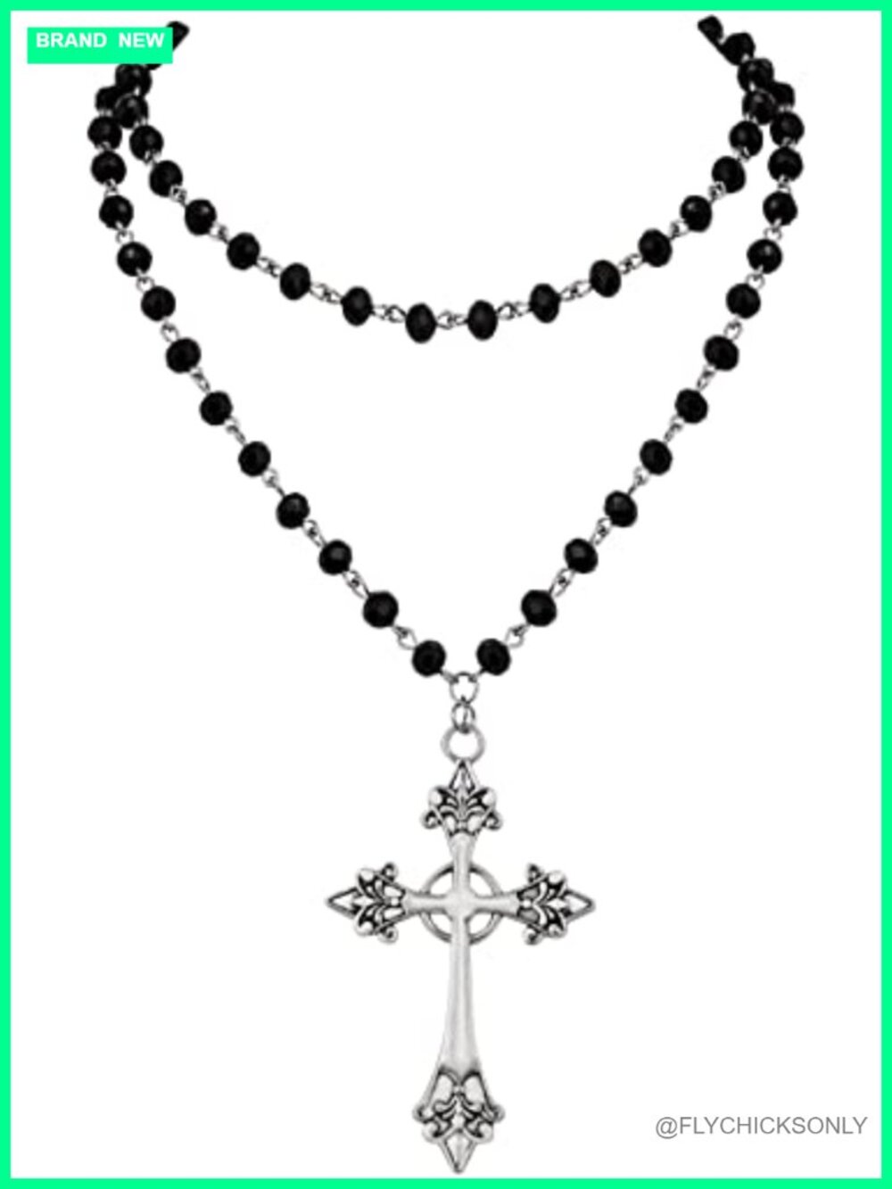 Layered Cross Necklace Zinc Alloy Black Onyx Bead Choker Gothic Y2K